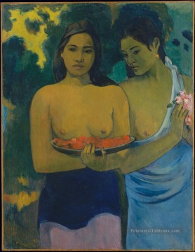  Fleurs Galerie - Deux femmes tahitiennes aux fleurs de mangue postimpressionnisme Primitivisme Paul Gauguin